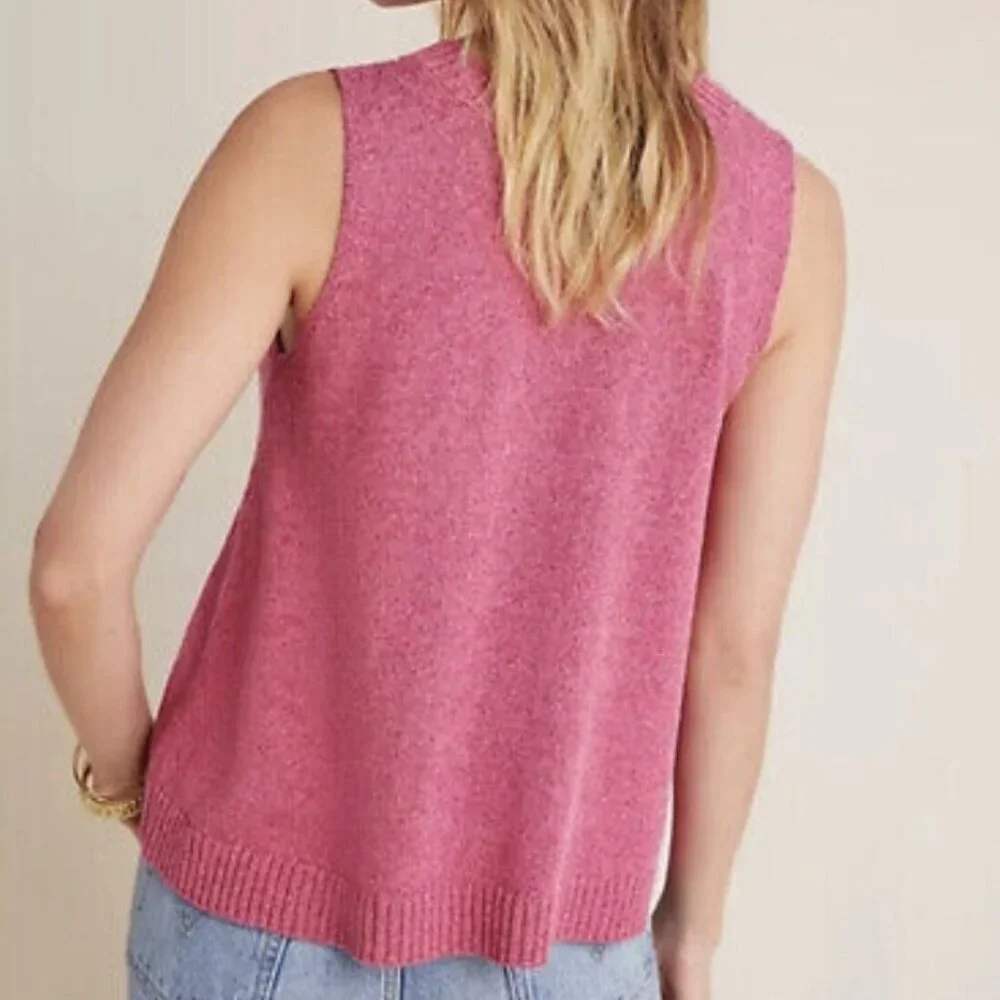 Anthropologie Tank Top Knit Womens Medium Pink V-Neck Sleeveless Cotton Blend - Picture 8 of 9